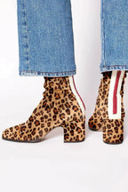 Bottines talon bloc bout carré leopard imprimé pour femme