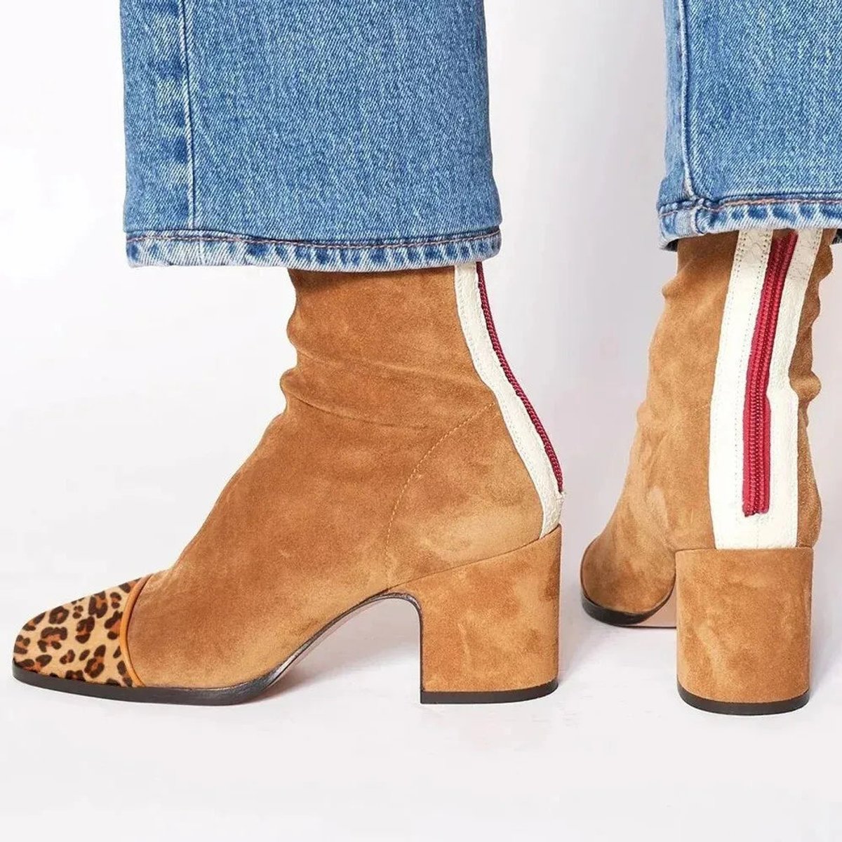 Bottines talon bloc bout carré marron pour femme