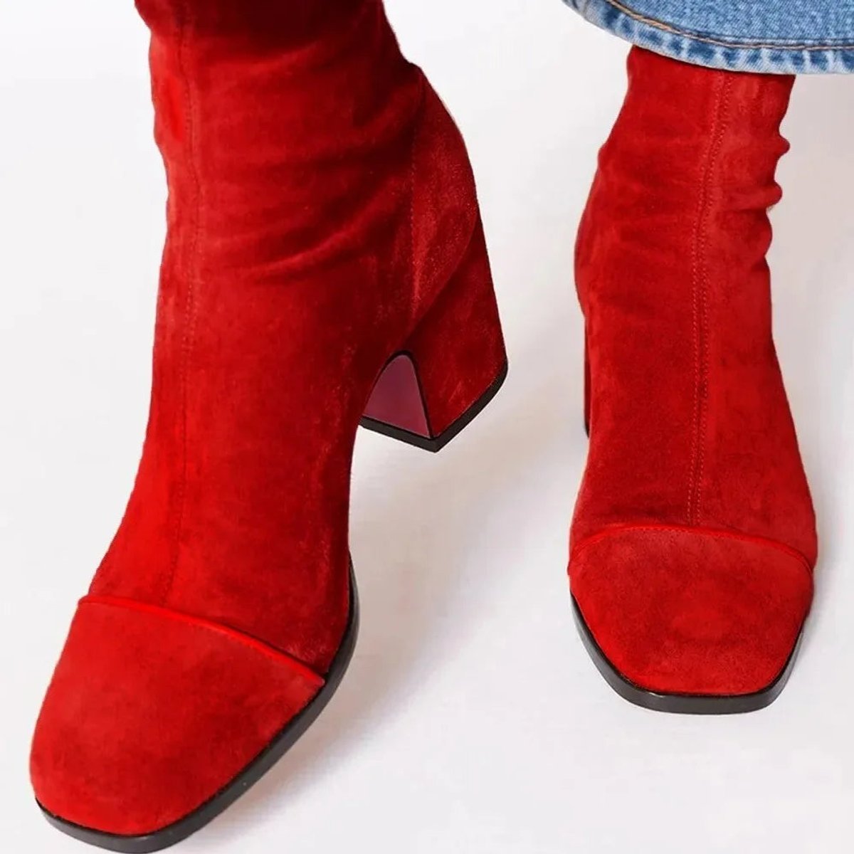 Bottines talon bloc bout carré rouge pour femme