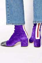 Bottines talon bloc bout carré violet pour femme
