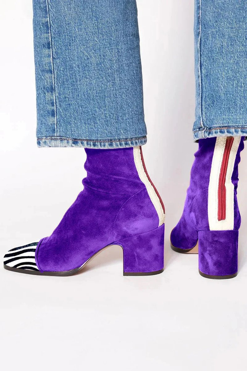 Bottines talon bloc bout carré violet pour femme