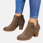 Bottines talon bloc fermeture zippée latérale beige pour femme