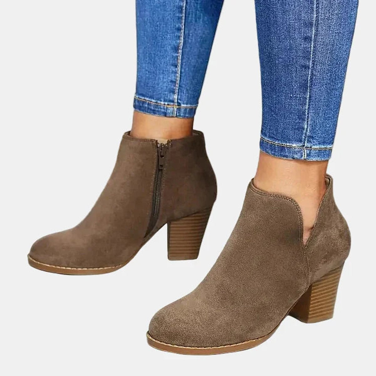 Bottines talon bloc fermeture zippée latérale beige pour femme