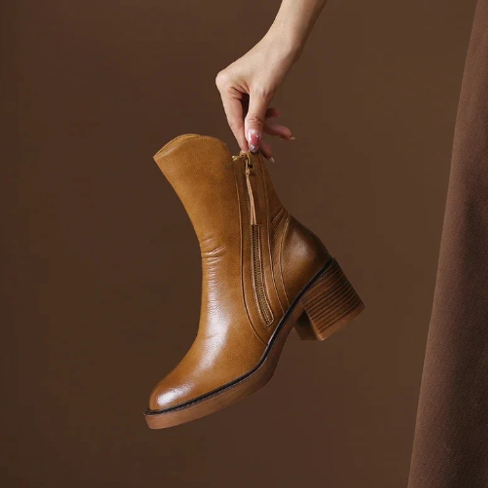 Bottines talon bloc fermeture zippée latérale pour femme
