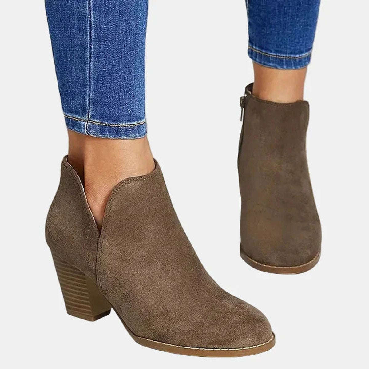 Bottines talon bloc fermeture zippée latérale pour femme