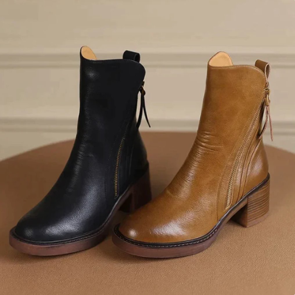 Bottines talon bloc fermeture zippée latérale pour femme – vue 2