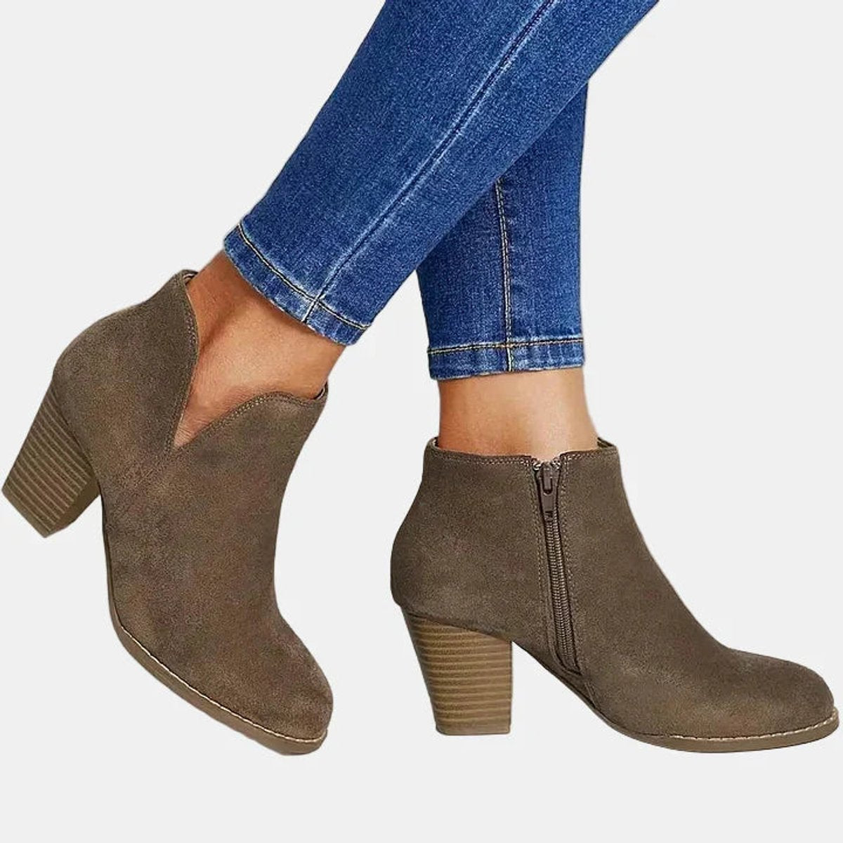 Bottines talon bloc fermeture zippée latérale pour femme – vue 2