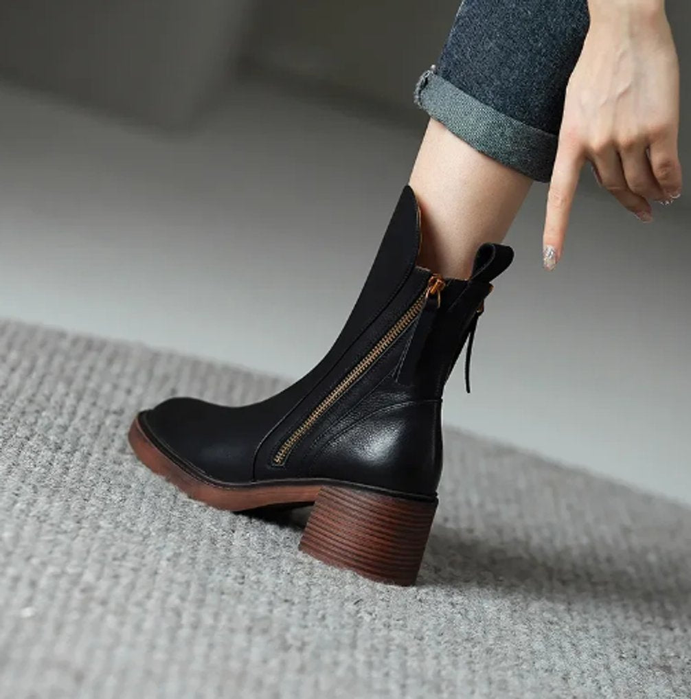 Bottines talon bloc fermeture zippée latérale pour femme – vue 3