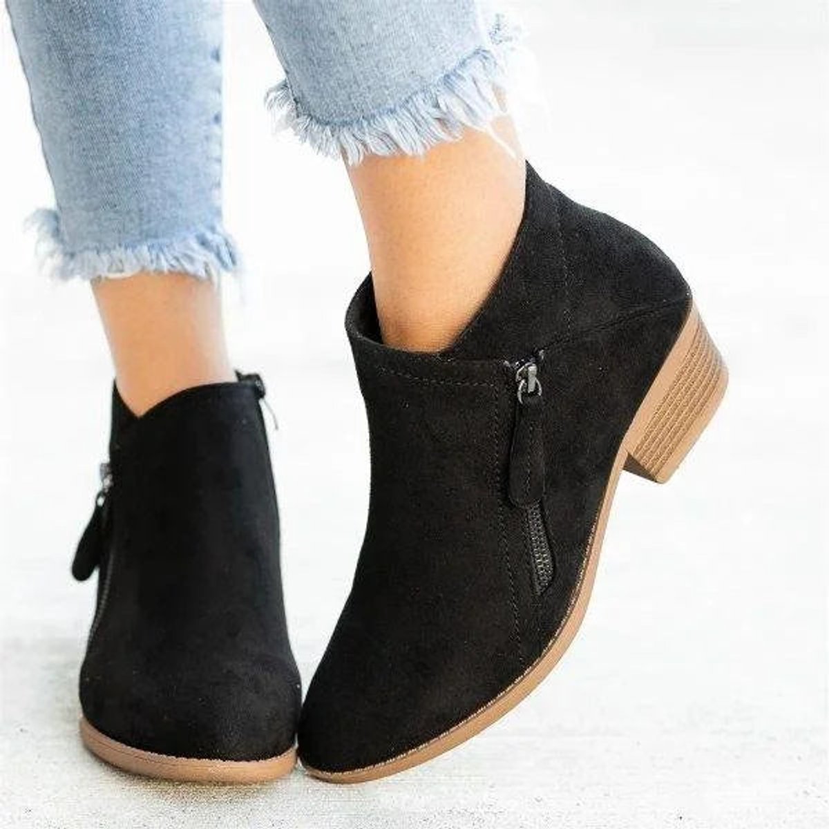 Bottines talon bloc fermeture éclair latérale pour femme – vue 2