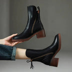 Bottines talon bloc fermeture zippée latérale noir pour femme