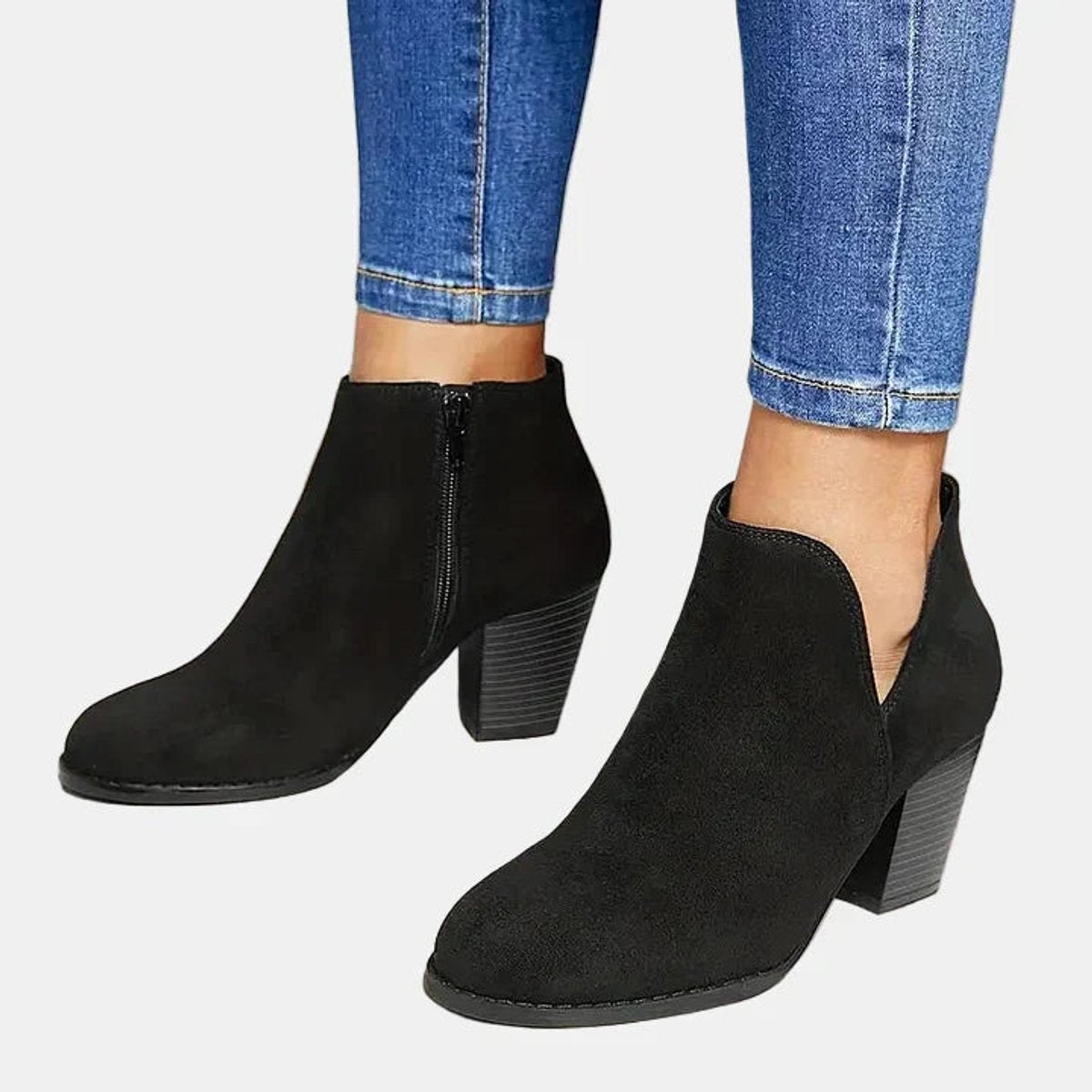 Bottines talon bloc fermeture zippée latérale noir pour femme