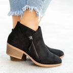 Bottines talon bloc fermeture éclair latérale noir pour femme