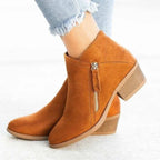 Bottines talon bloc fermeture éclair latérale orange pour femme