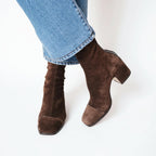 Bottines bout carré talon bloc marron foncé pour femme