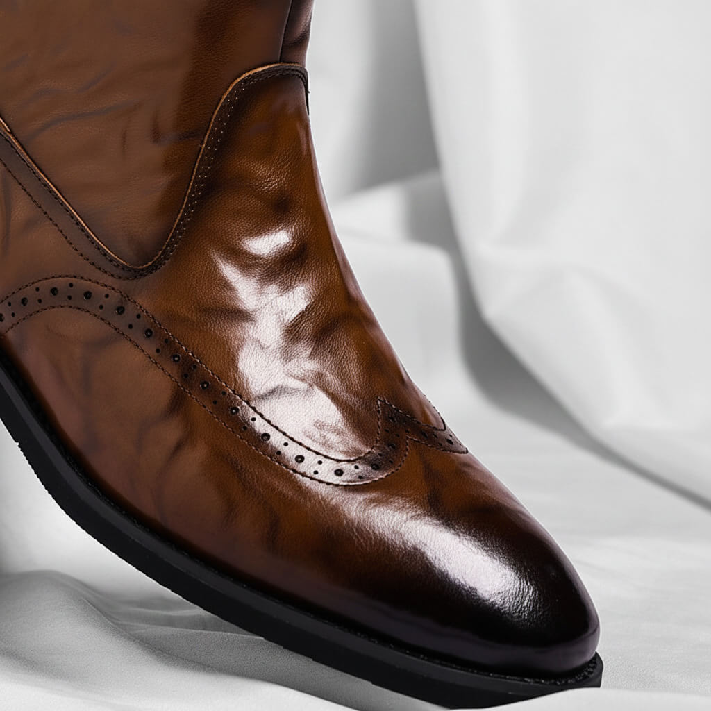 Bottines brogue détails perforés finition polie pour homme