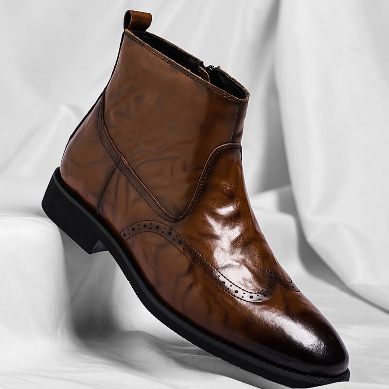 Bottines brogue détails perforés finition polie marron pour homme