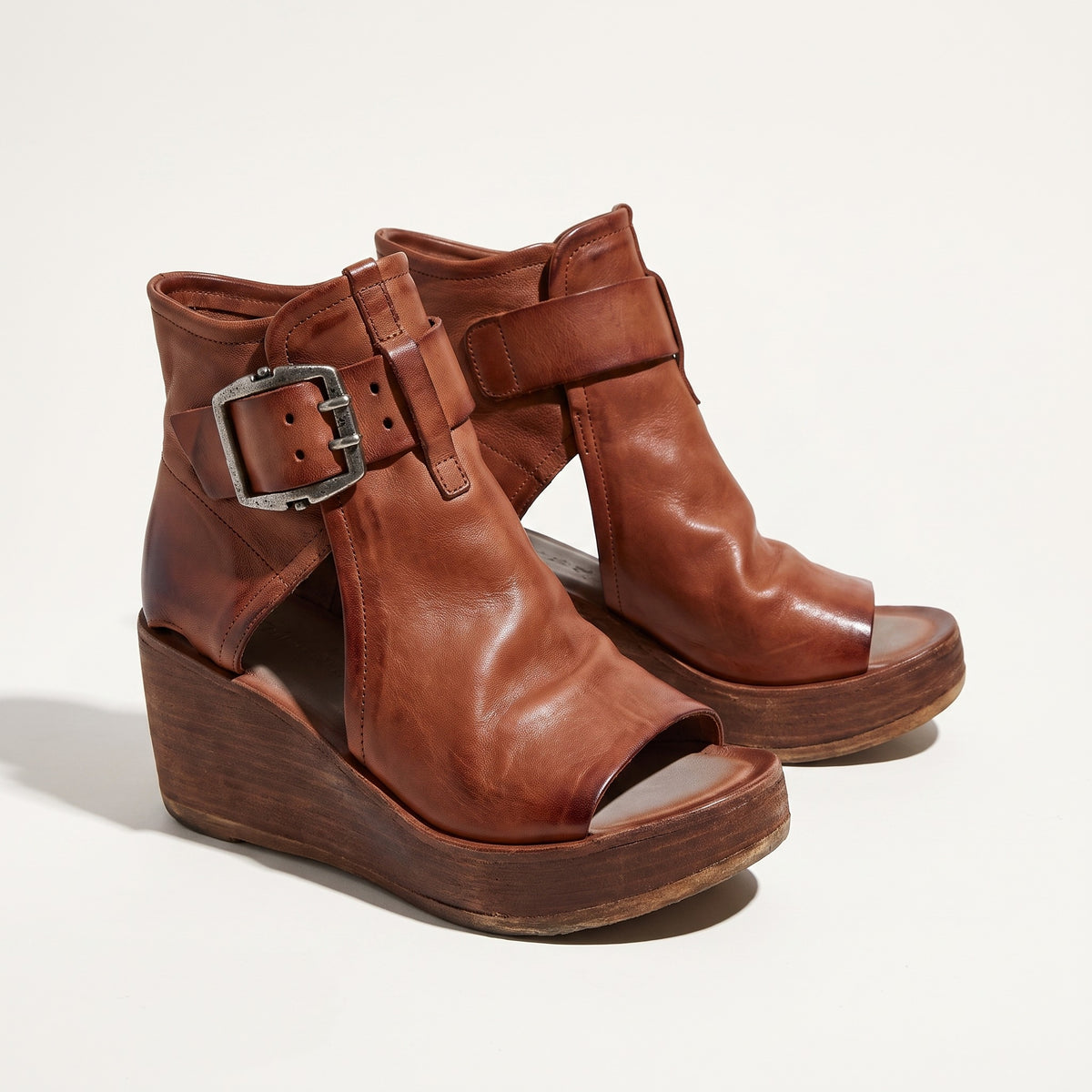 Bottines compensées à boucle pour femme marron