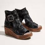 Bottines compensées à boucle pour femme noir