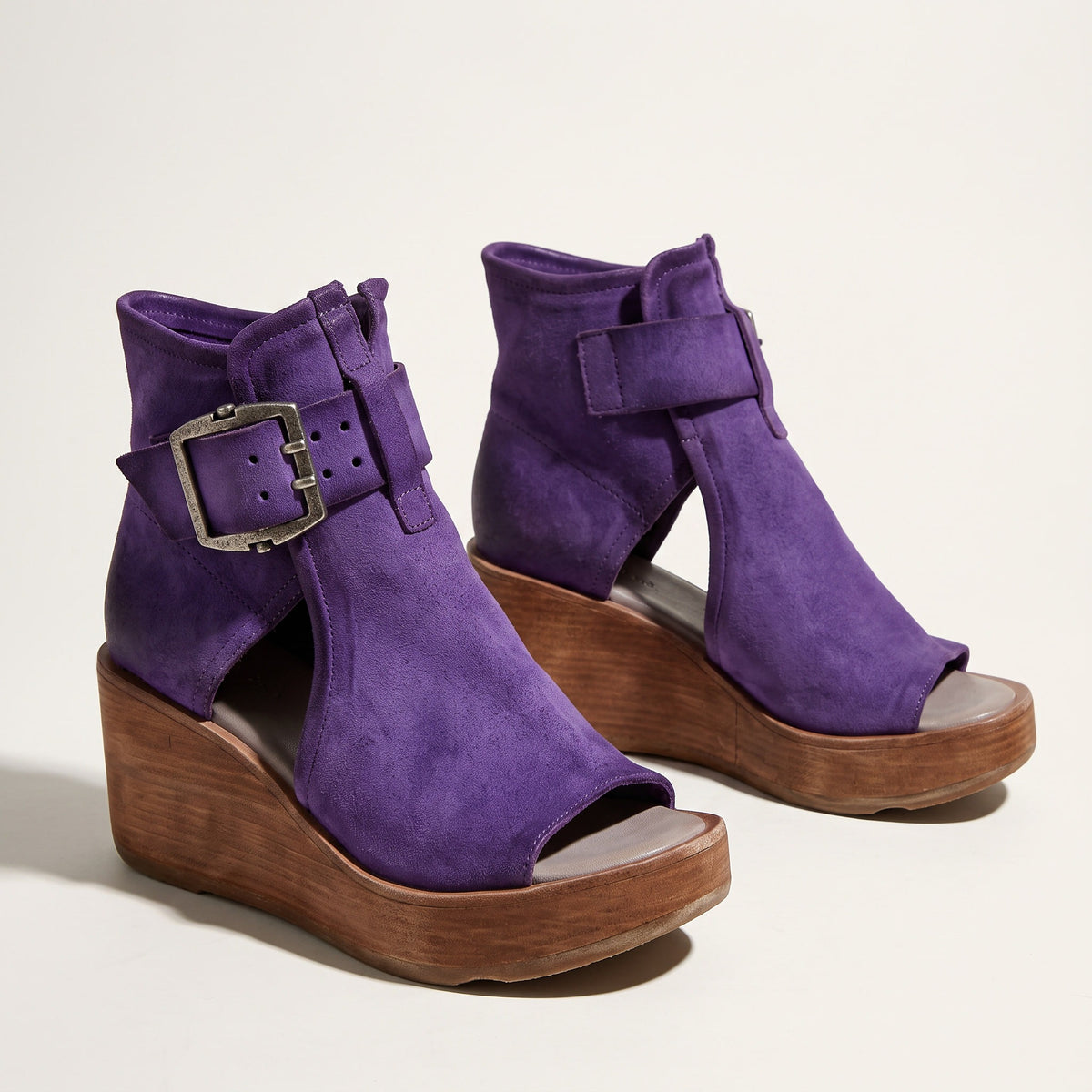 Bottines compensées à boucle pour femme violet