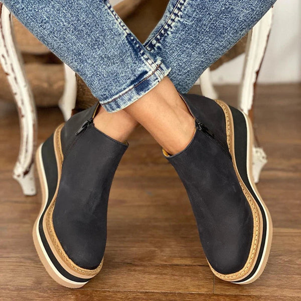 Bottines compensées plateforme rayée zip latéral pour femme – vue 2