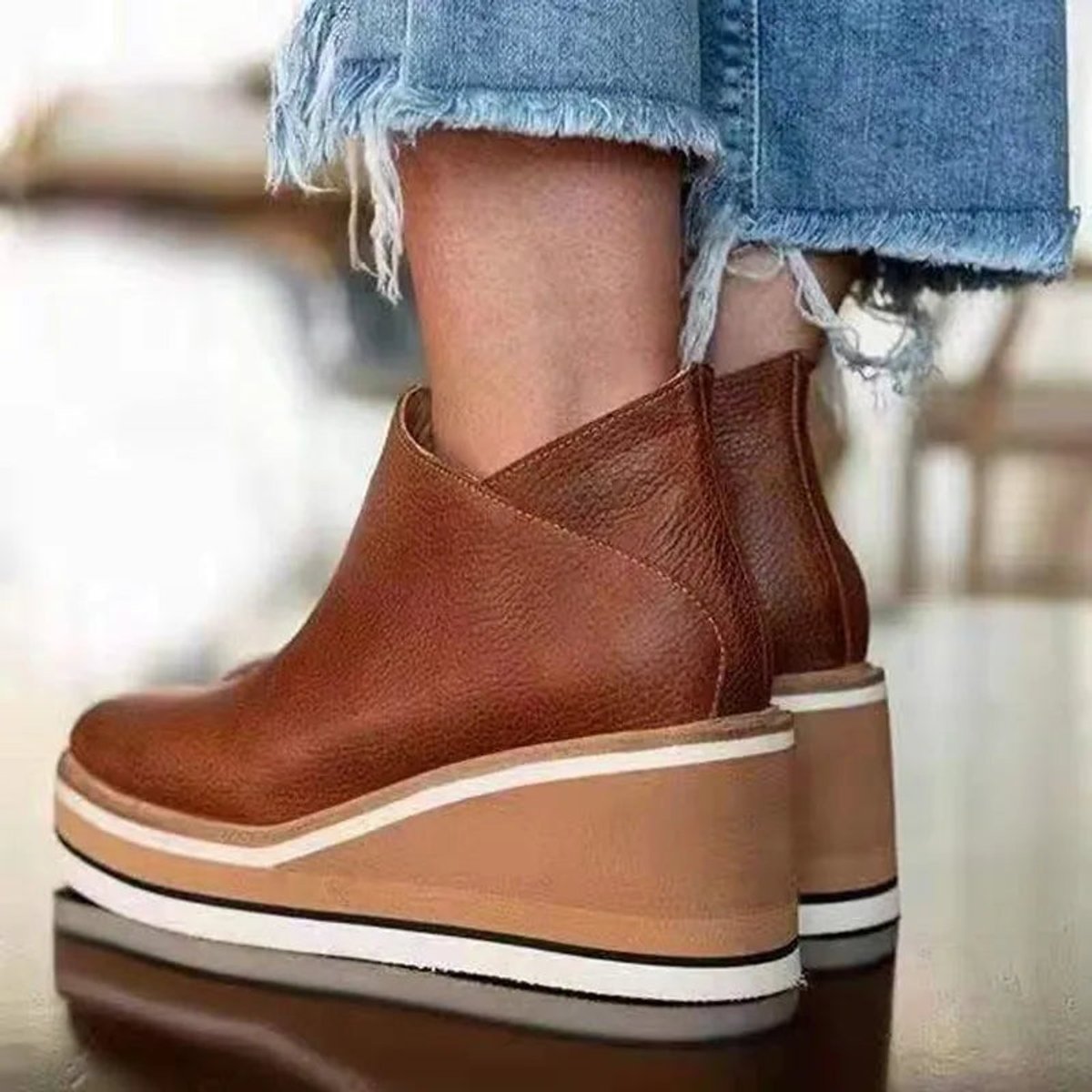 Bottines compensées plateforme rayée zip latéral pour femme – vue 3