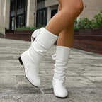 Bottines mi-mollet froncées à lacet et talon bloc pour femme – vue 9