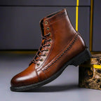 Bottines montantes à lacets détail cousu marron pour homme