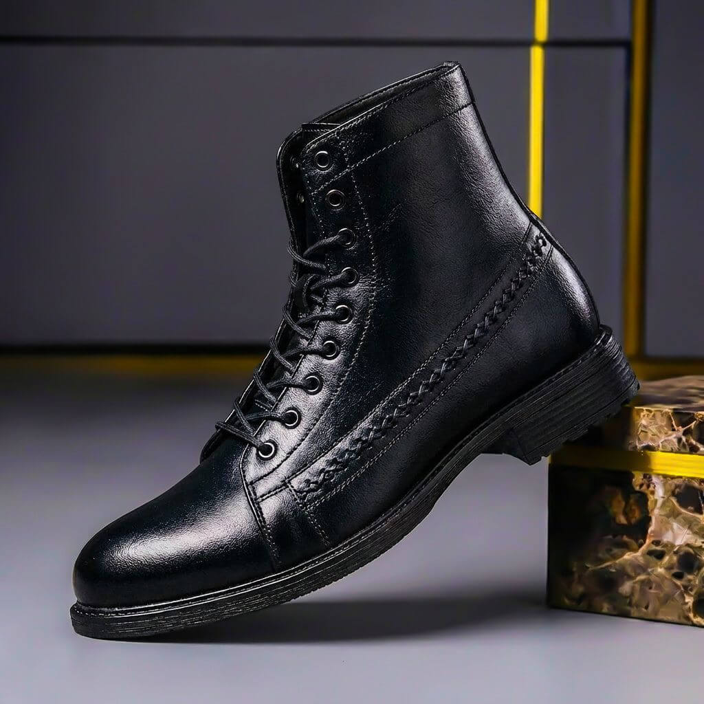 Bottines montantes à lacets détail cousu noir pour homme