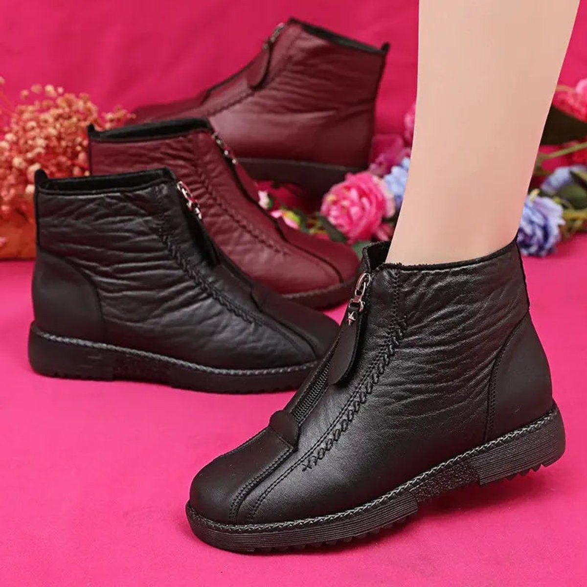 Bottines montantes à zip latéral doublées pour femme – vue 2