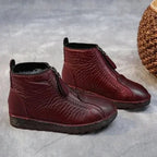Bottines montantes à zip latéral doublées rouge pour femme