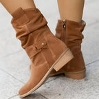 Bottines slouchy à brides et talon bas marron pour femme