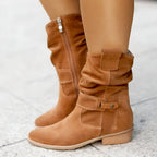 Bottines slouchy à brides et talon bas marron foncé pour femme