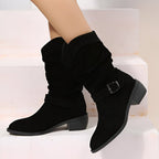 Bottines slouchy à brides et talon bas noir pour femme