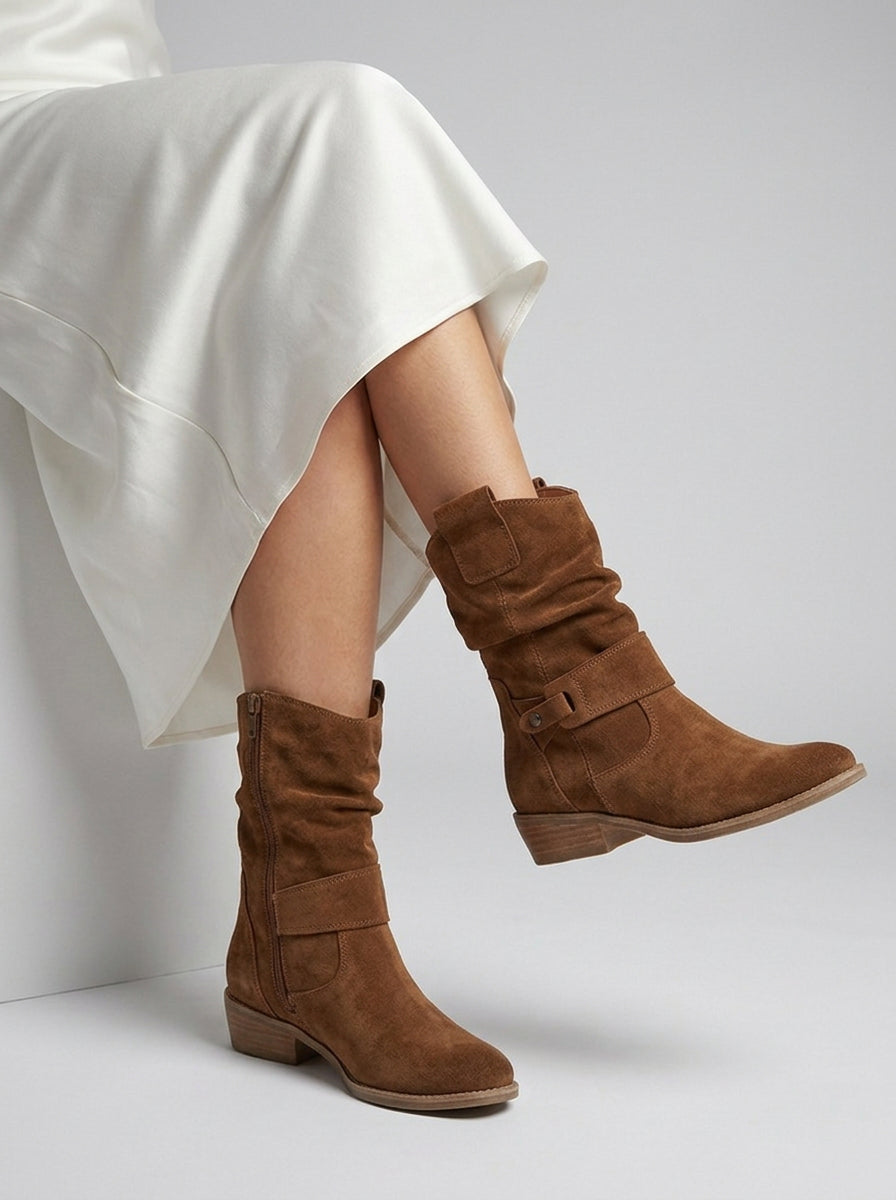 Bottines slouchy à sangle décorative talon bloc pour femme