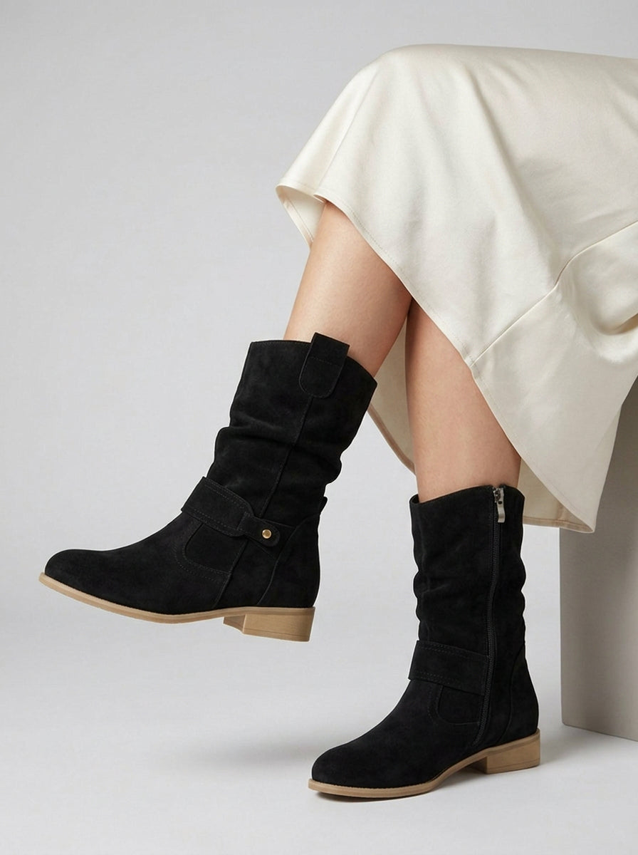 Bottines slouchy à sangle décorative talon bloc pour femme – vue 3
