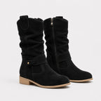 Bottines slouchy à sangle décorative talon bloc noir pour femme