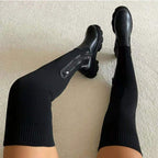Bottines stretch montantes semelle plateforme crantée noir pour femme