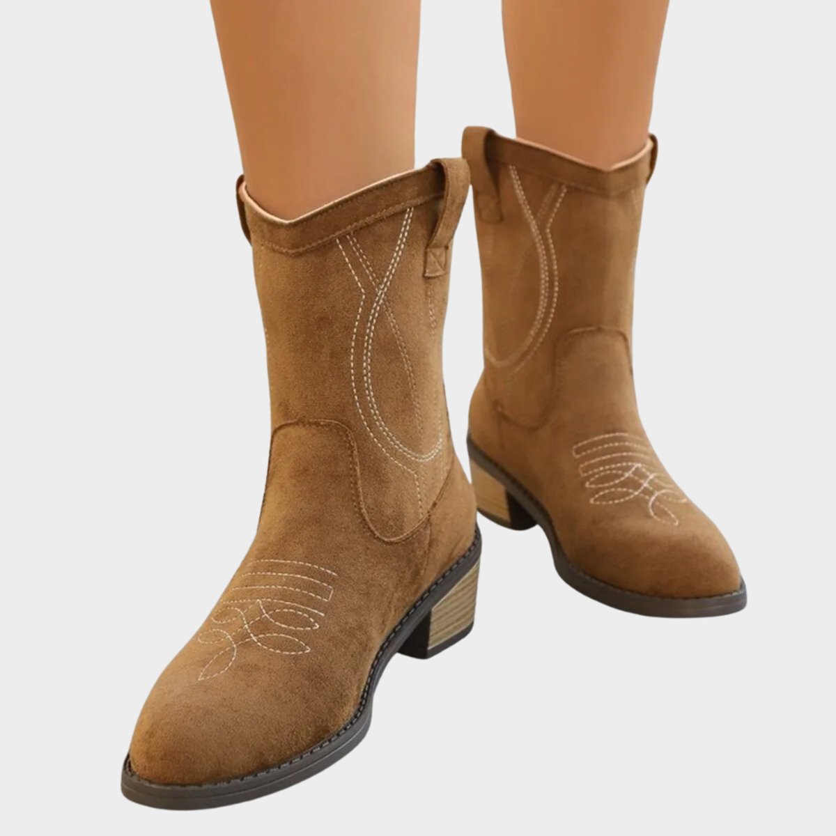 Bottines western broderies contrastées talon bloc pour femme – vue 2