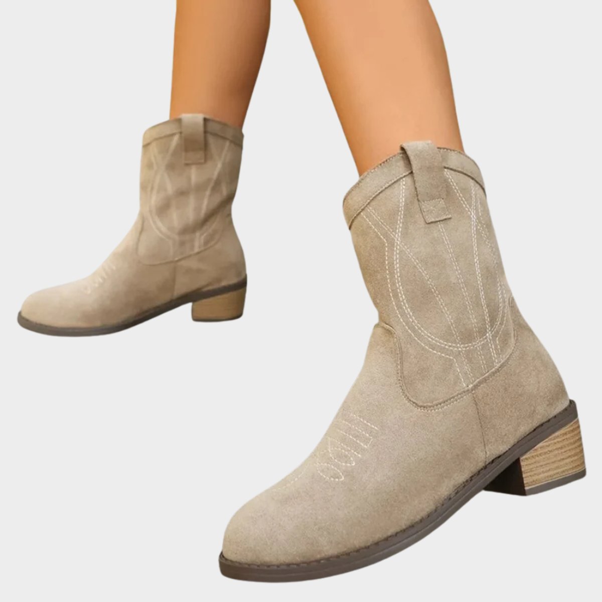 Bottines western broderies contrastées talon bloc pour femme – vue 3