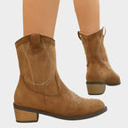 Bottines western broderies contrastées talon bloc pour femme – vue 4