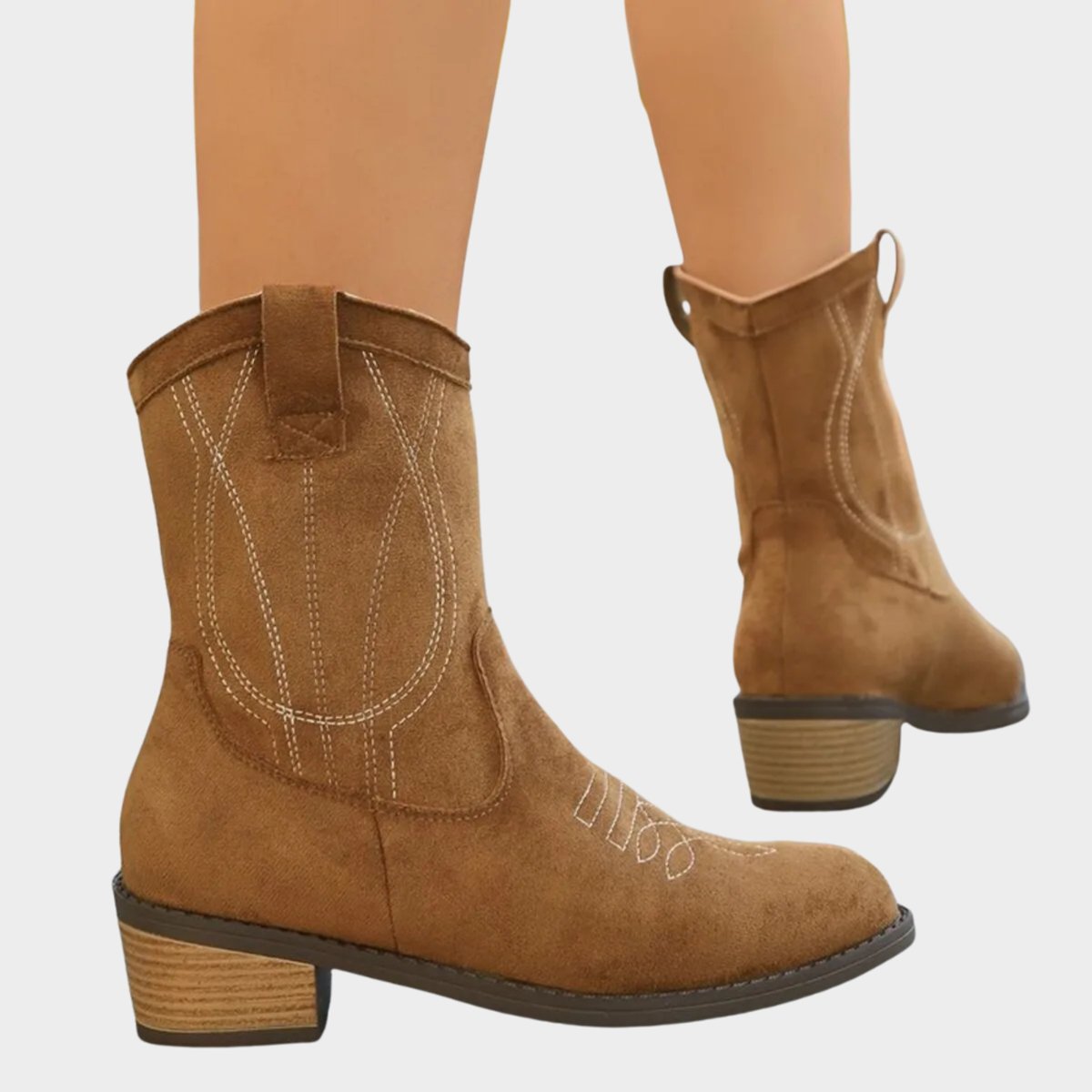 Bottines western broderies contrastées talon bloc pour femme – vue 4