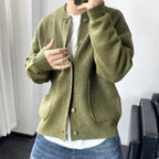 Cardigan boutonné col rond poches plaquées pour homme