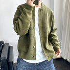 Cardigan boutonné col rond poches plaquées vert pour homme