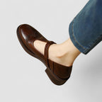 Chaussures à brides perforées talon bas marron pour femme