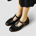 Chaussures à brides perforées talon bas noir pour femme