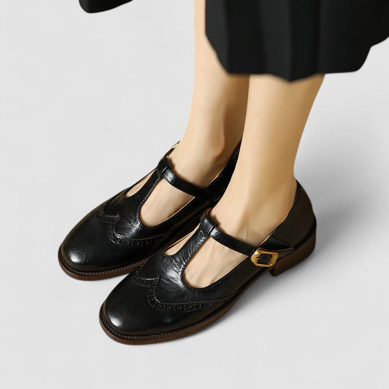 Chaussures à brides perforées talon bas noir pour femme