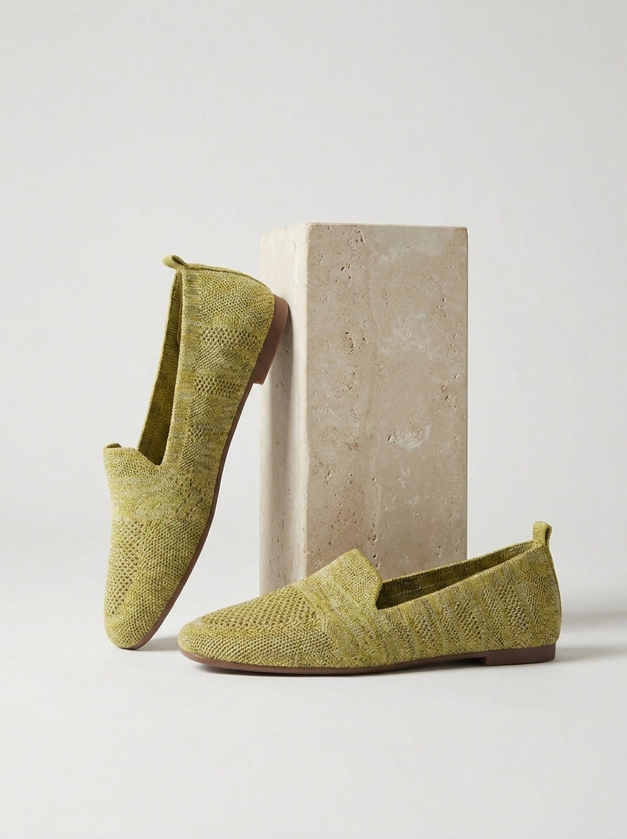 Chaussures plates brillantes à enfiler vert pour femme