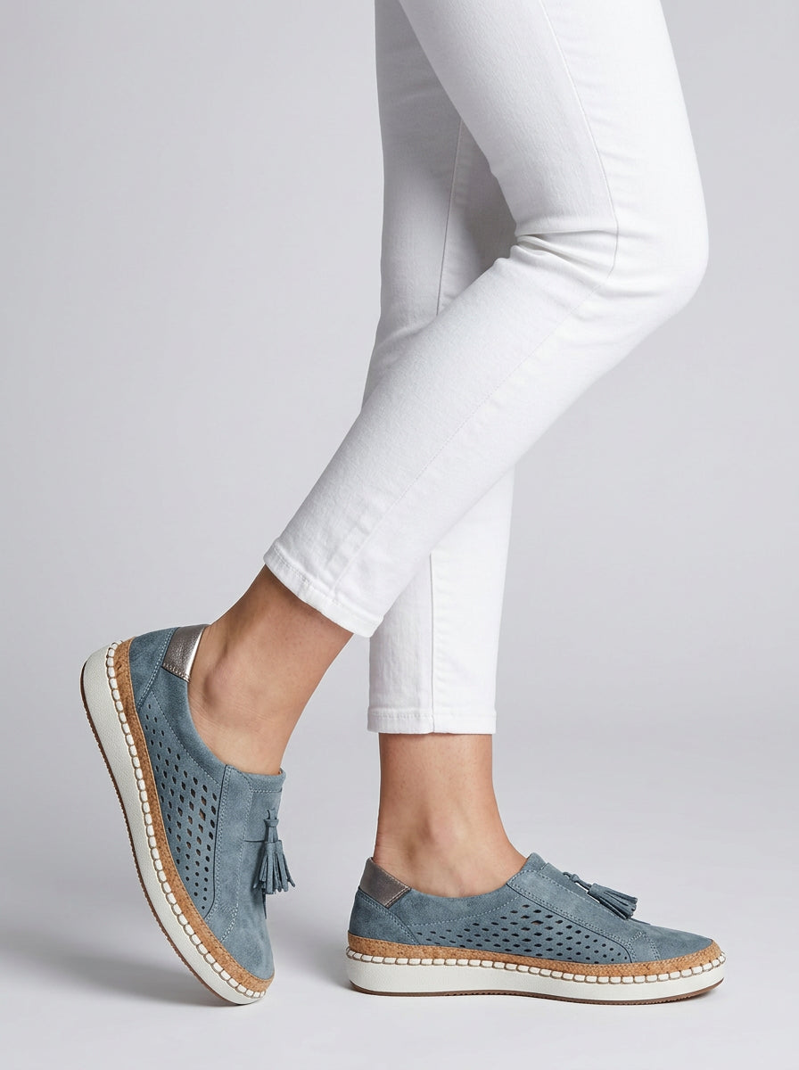 Chaussures slip-on perforées à pompons compensées pour femme – vue 5
