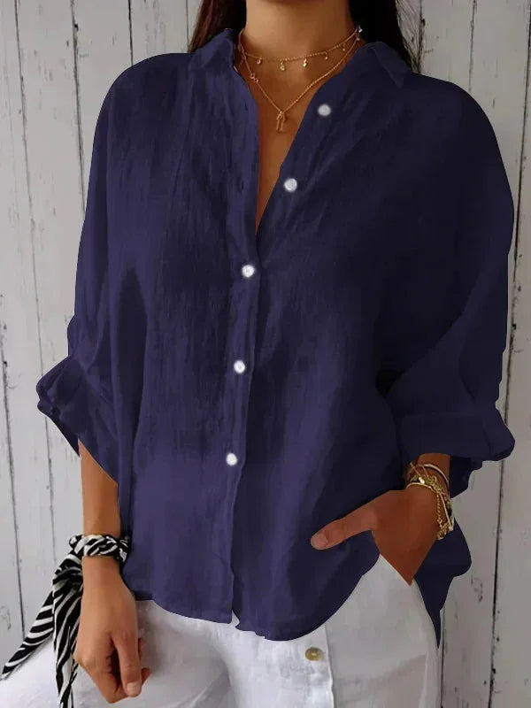 Chemise ample en lin à col mao manches longues pour femme