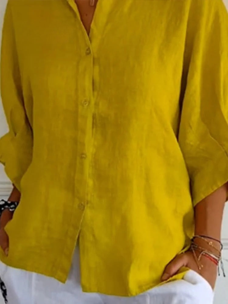 Chemise ample en lin à col mao manches longues pour femme